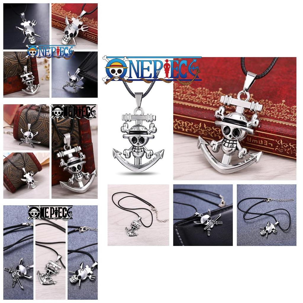 Stylish One Piece Black Alloy Skull Necklace For Young Adults, Featuring Sanji And Whitebeard
