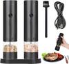 Rechargeable Electric Salt and Pepper Grinder Set: 2-Pack Black Automatic Mills with Adjustable Coarseness, USB Type-C Charging and Storage