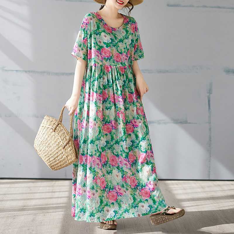 Summer Short Sleeved Round Neck Printed Dress