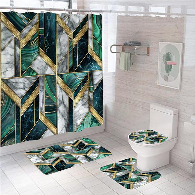White Marble Shower Curtain Luxury Golden Modern With Non Slip Rug For Bathroom Curtain Waterproof Polyester Home Decor 180x180