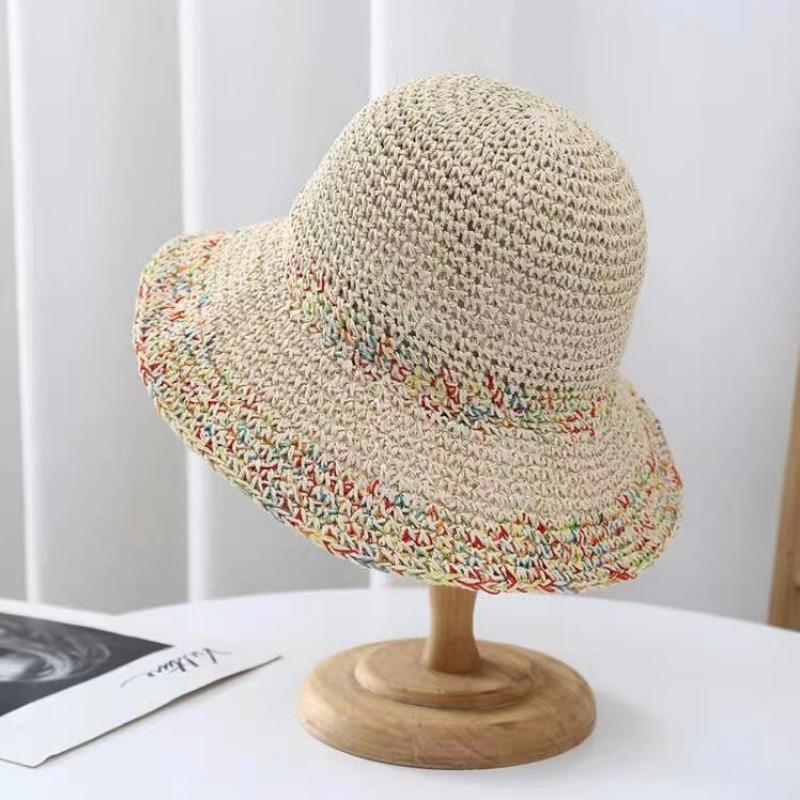 Crochet straw hat summer hollow sunscreen visor breathable not sultry colored vacation wind wide brim woven straw hat women