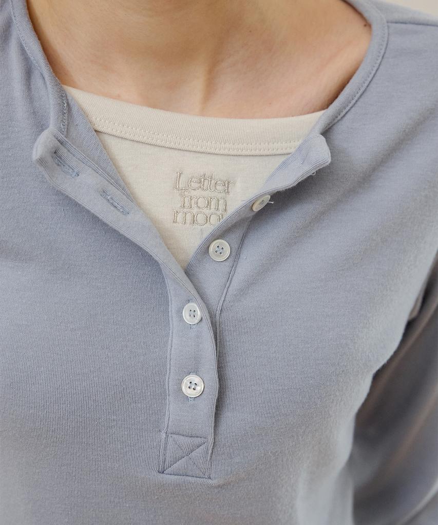 LETTER FROM MOON Logo Silver Embroidered Layered T-Shirt (Blue)
