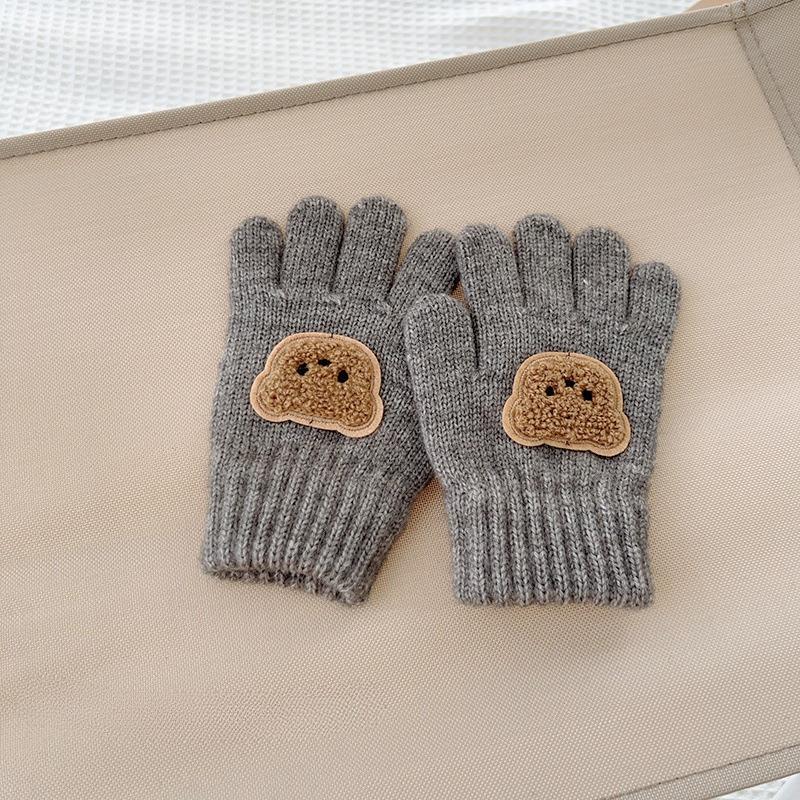 0-7Y Baby Cartoon Bear Mittens Winter Warm Kids Girl Solid Doll Gloves Knitted Children Toddler Thick Teething Mitten Handschoen