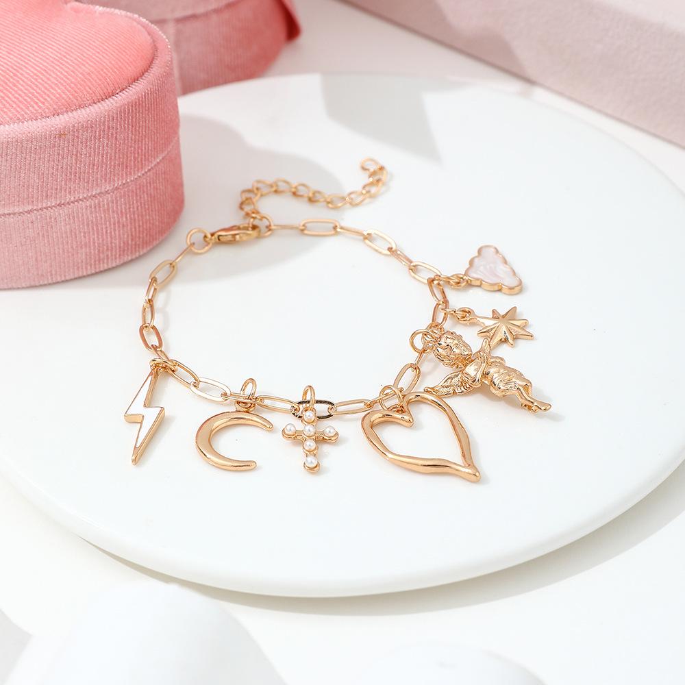 European & American Cross-border Pearl & Star Bracelet with Heart and Angel Pendant for Women