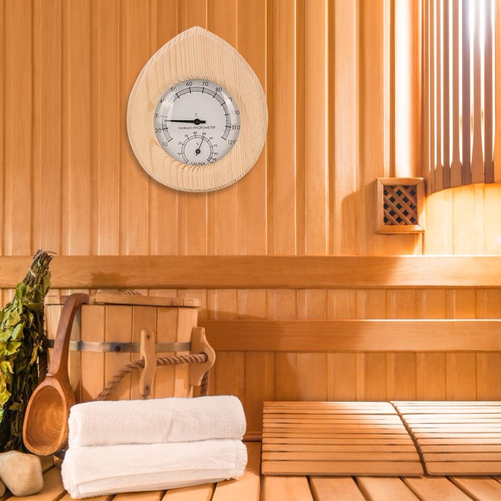 Drop shaped 2 In-1 Wood Thermo Hygrometer Thermometer Hygrometer Steam Room Sauna Room Accessories