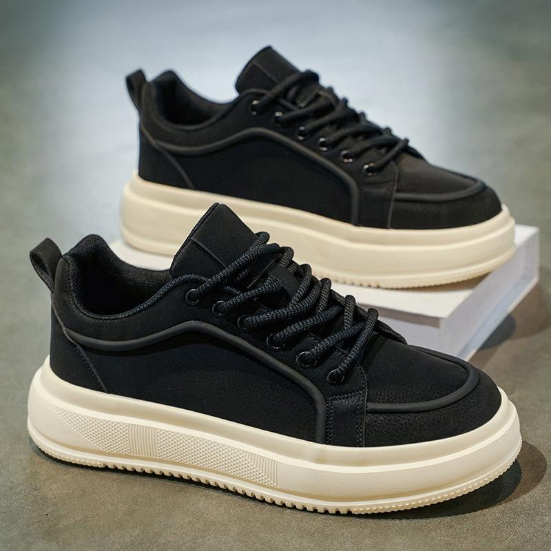 Autumn and winter solid color low-top board shoes, leather platform shoes, light casual shoes