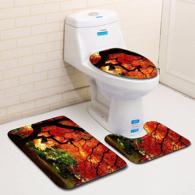 3D Landscape Bathroom Toilet Three-Piece Floor Mat Door Mat Bathroom Carpet