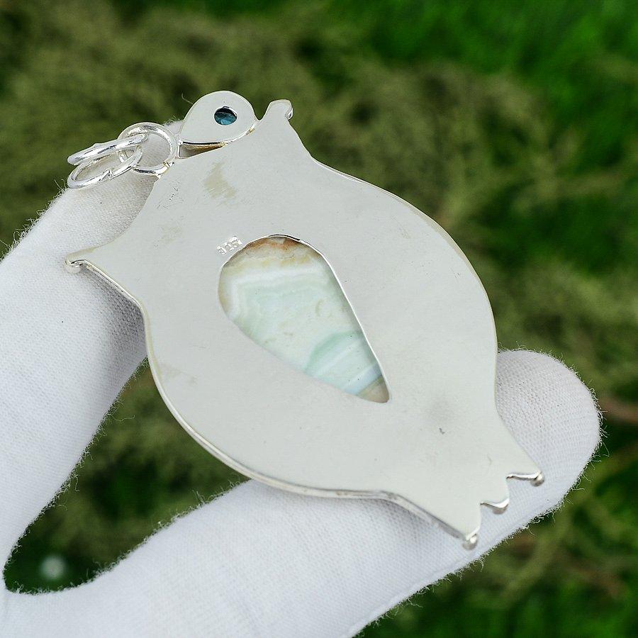 925 Silver Blue Rhodochrosite Gemstone Heart Chakra Anniversary Pendant Jewelry