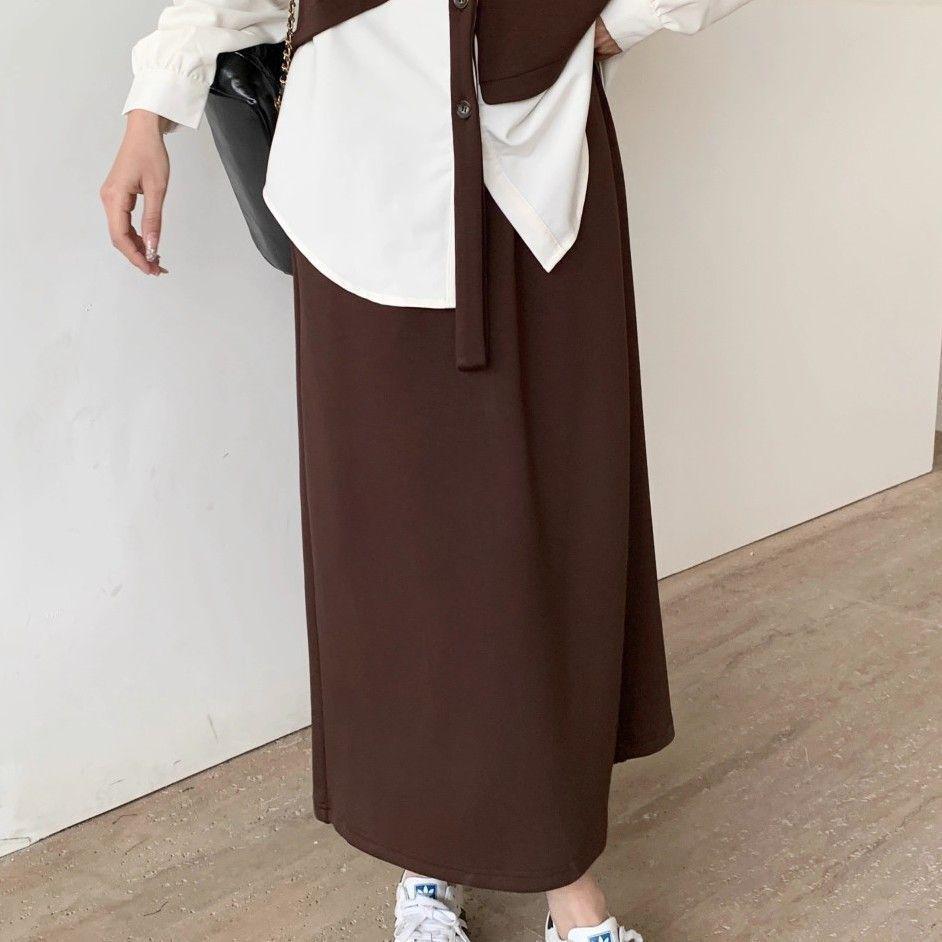 Plus Size Women s Tummy Concealing Two-Piece Set - Spring & Autumn A-Line Skirt with Faux Two-Piece Top XL
