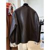 Reversible Chinese-Style PU Leather Jacket: Autumn Round-Neck, Loose-Fit, Casual Top