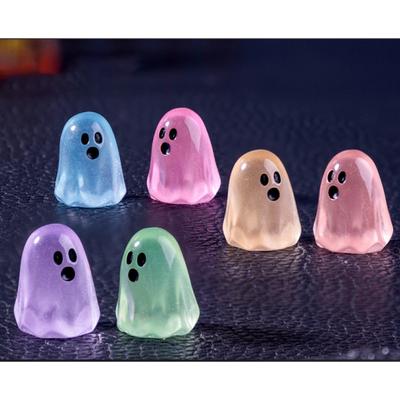 Glow In the Dark Halloween Ghost Decorations Set 6 Colorful Mini Spooky Figurines Cute Tabletop Decor Glowing Party Accessories