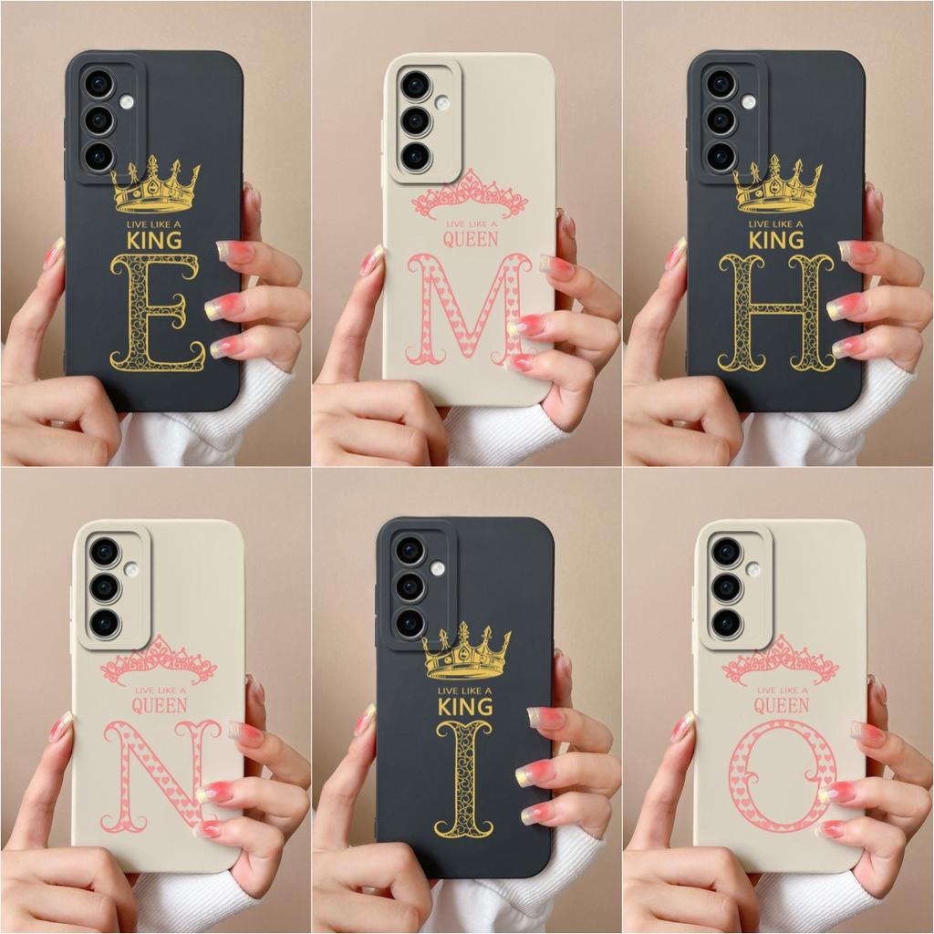 Case Phone Cover For Samsung Galaxy A55 S24 Ultra S24+ A15 M15 F15 Bumper Fashion A-Z Crown Letters Cases Matte Liquid Soft Silicone Capas For Samsung