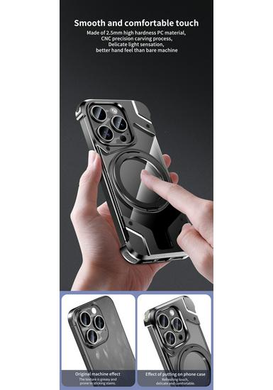 Magnetic Rotating Stand Case for iPhone 15 Pro Max and iPhone 14: Transparent Battle Armor Design