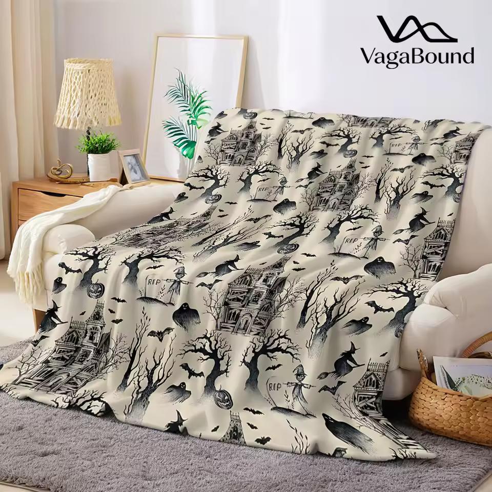 Vintage Halloween Flannel Blanket Warm Soft Halloween Christmas Decorative Couch Warm Cozy All-Season Gift