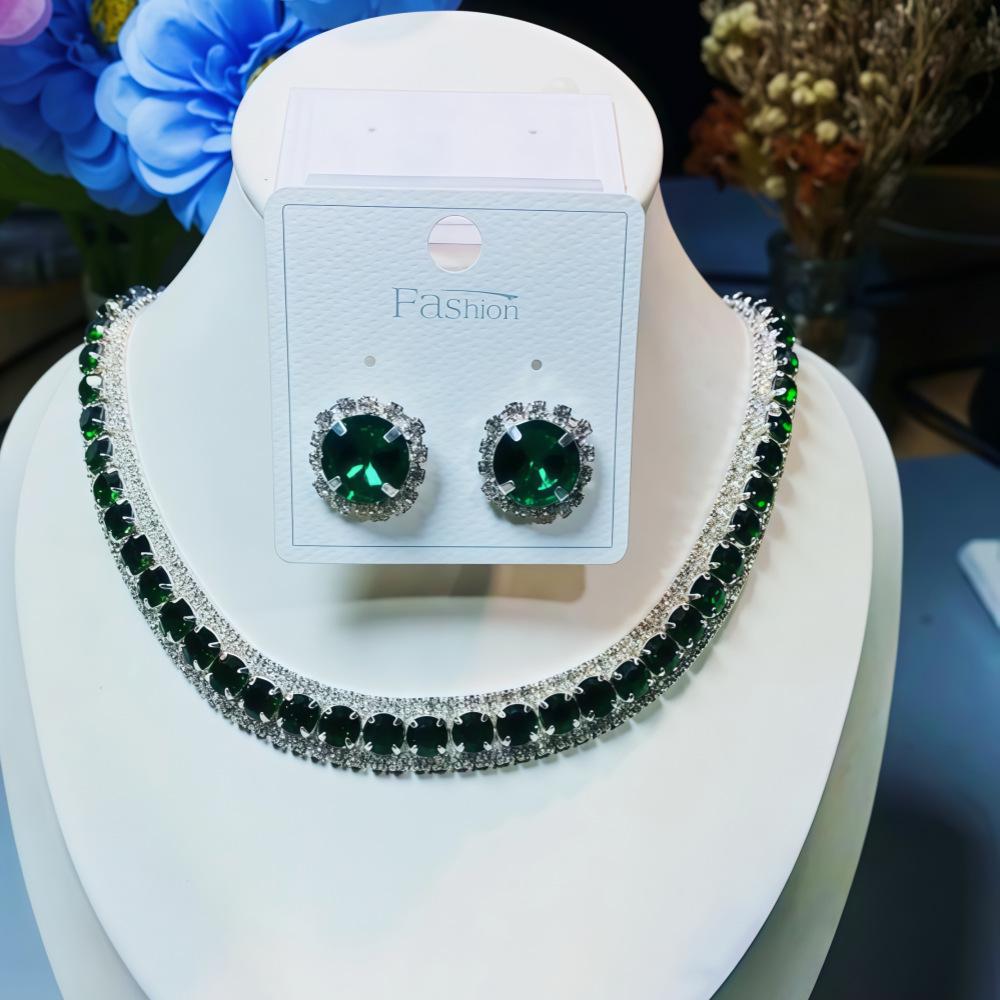 Zircon Diamond Geometric Necklace & Earrings Set – Light Luxury Jewelry for Elevated Style