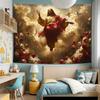 2D Christian Jesus Tapestry, Sacred Heaven & Roses Wall Art for Home Decor
