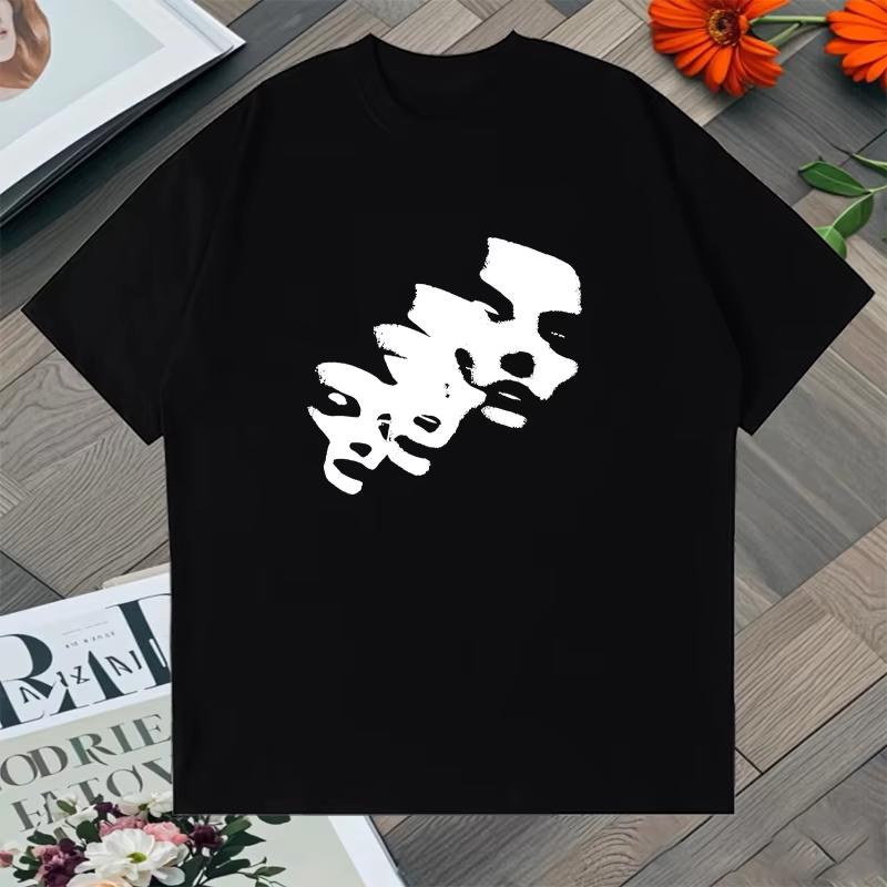 Summer Style Short-Sleeve T-Shirt with Face Print Loose Cotton Loose Trend Fashion Oversized Tee