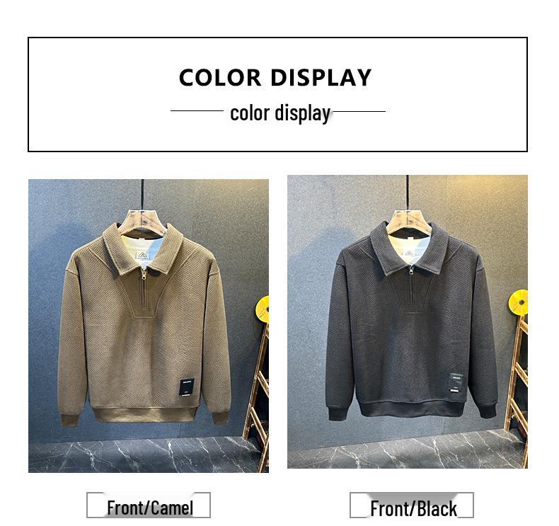 Men's European Cotton Fleece-Lined Knit Zipper Lapel Sweatshirt - Autumn/Winter, Loose Plus Size, High-End Casual Clothing