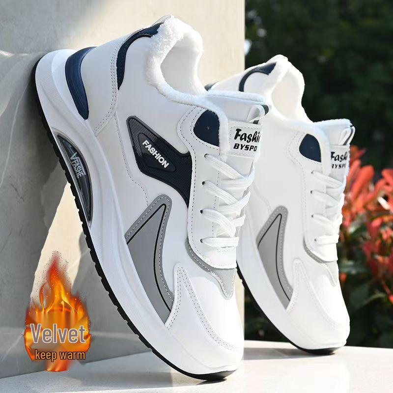 

Мужские водонепроницаемые нескользящие спортивные туфли - подкладка из хлопка и флиса, верх из толстой кожи, теплая зимняя повседневная модная обувь. 44