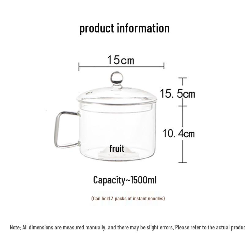 1500ml High Borosilicate Glass Soup & Noodle Pot with Handle
