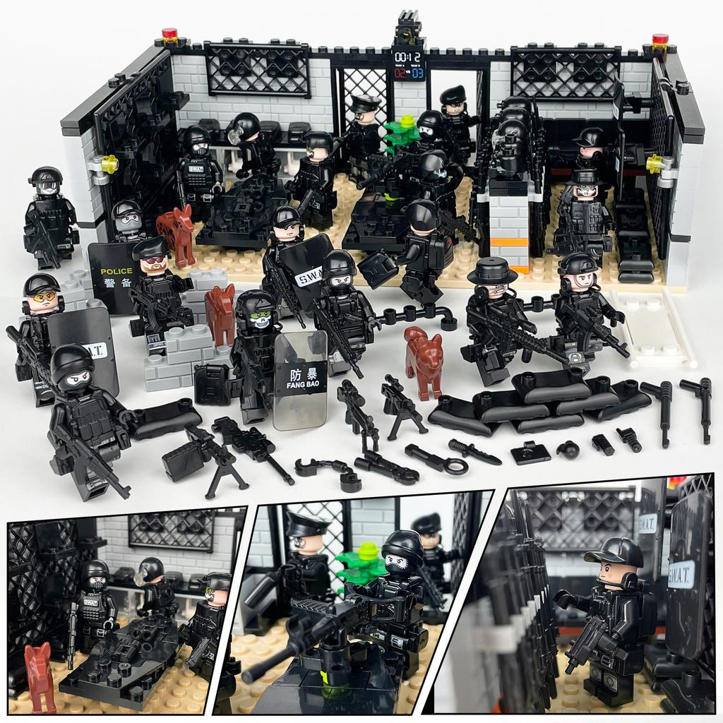 1602A Swat Training Hall Small Particle Assembly Building Block Military Scene Toy Bag