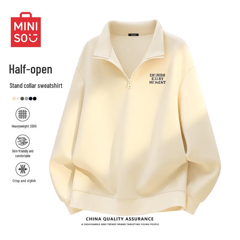 MINISO Men's Relaxed Fit Half-Zip Stand Collar Sweatshirt