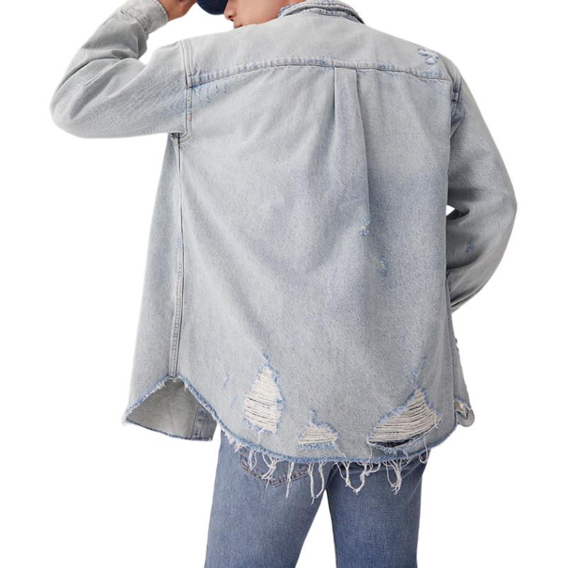 Levis Loose Fit Ripped Denim Jacket With Lapel Long Sleeve Men Jackets Light-Blue 0017E-0000