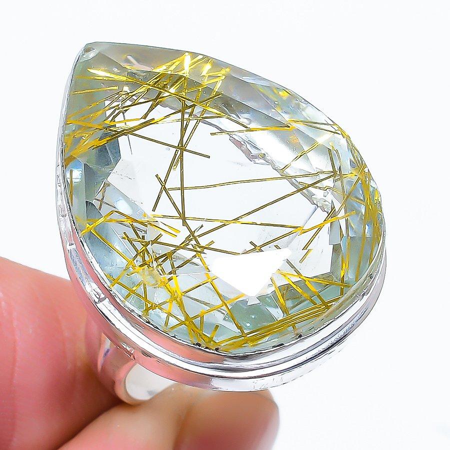 

Этническое ювелирное кольцо ручной работы с золотым рутилом, размер 8 VR-2800