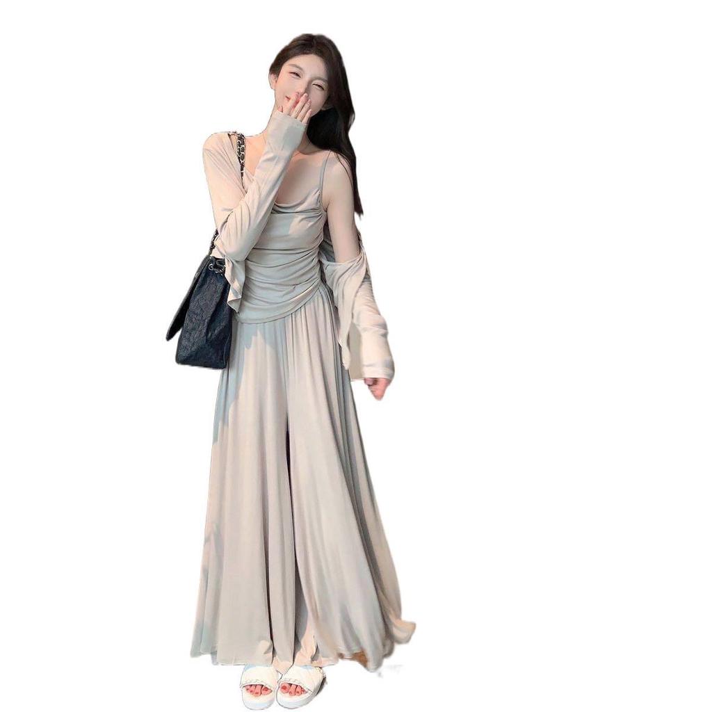 Three-Piece Set: Casual Spring/Autumn Irregular Camisole & Cardigan Suit, Slim & Elegant