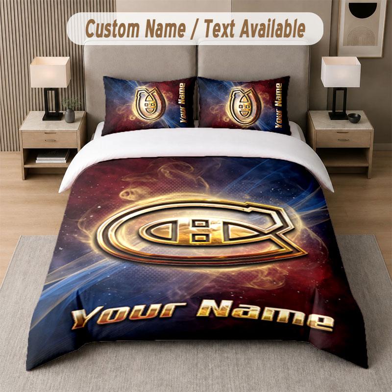 Set Biancheria da Letto Personalizzato Modello Montreal Canadiens, Stampa Nome Testo 1 Copripiumino più 2 Federe Tessile per la Casa