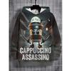 Boys' Fashion Hoodie - Cappuccino Ninja Coffee Cup Print, Oriental Mystery Atmosphere Digital Design, Long Sleeve Hoodie