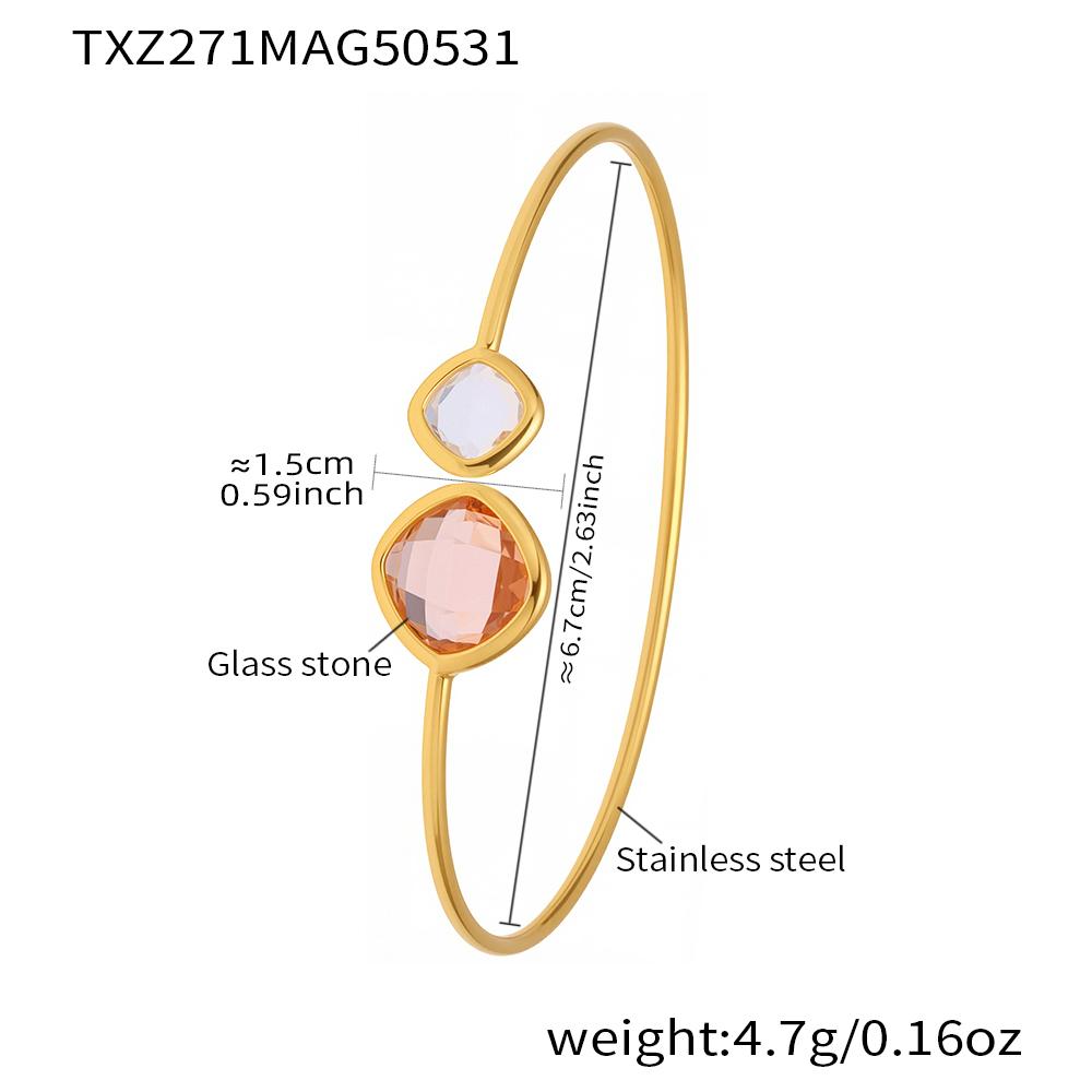 Ferris Wheel Unique Stainless Steel Bracelet for Women Luxury Square Czech Glass Gold Plated Cuff Open Bangle Charm Zircon