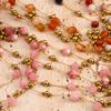 1meter Irregular Romantic Pink Stone Beaded Chain Stainless Steel Necklaces Chains Boho Anklet Bracelets for DIY Jewelry Making