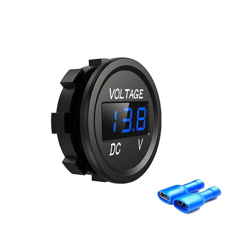 DC 12V 24V Waterproof Car Voltmeter LED Digital Display Panel Round Voltage Gauge for Car Motorcycle Truck Boat ATV UTV