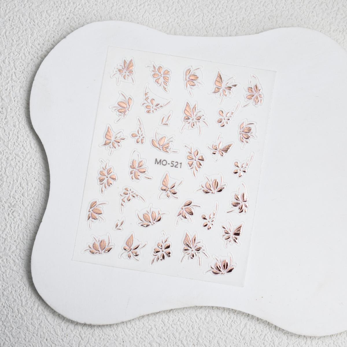 

New Relief Flower Manicure Sticker Retro Texture Gilded Hand-painted Three-dimensional Gold Stamping Flowers Golden Three-dimensional Camellia T279-bronzing flowers 521-rose gold