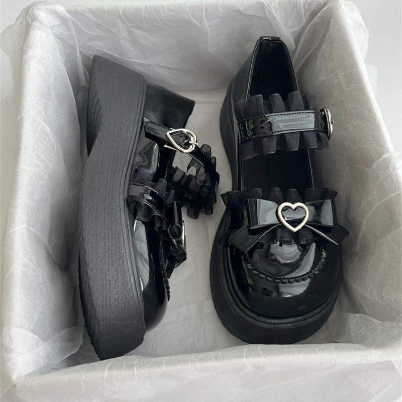 Originale japanische Lolita Mary Jane Schuhe - Damen Leder Schuhe mit dicker Sohle