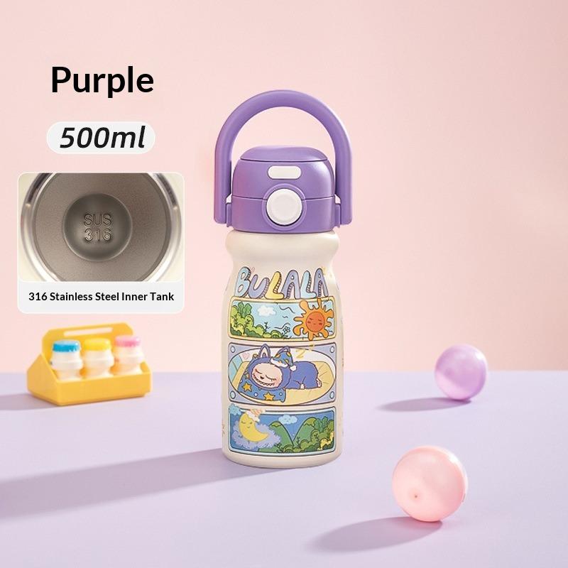 Девушка с горшком Высокая ценность Милая термокружка для двух напитков Портативная студенческая кружка с трубочкой 500ml