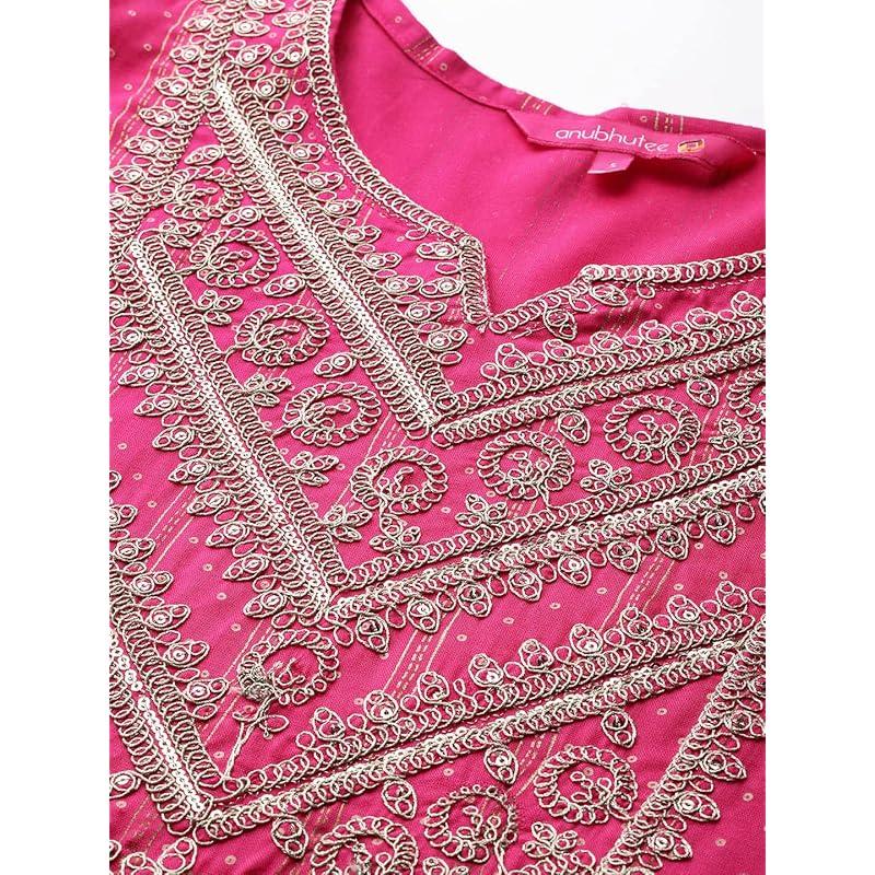 anubhutee Women s Pink Gotawork Printed Kurta set with Trousers and Dupatta XL розовый