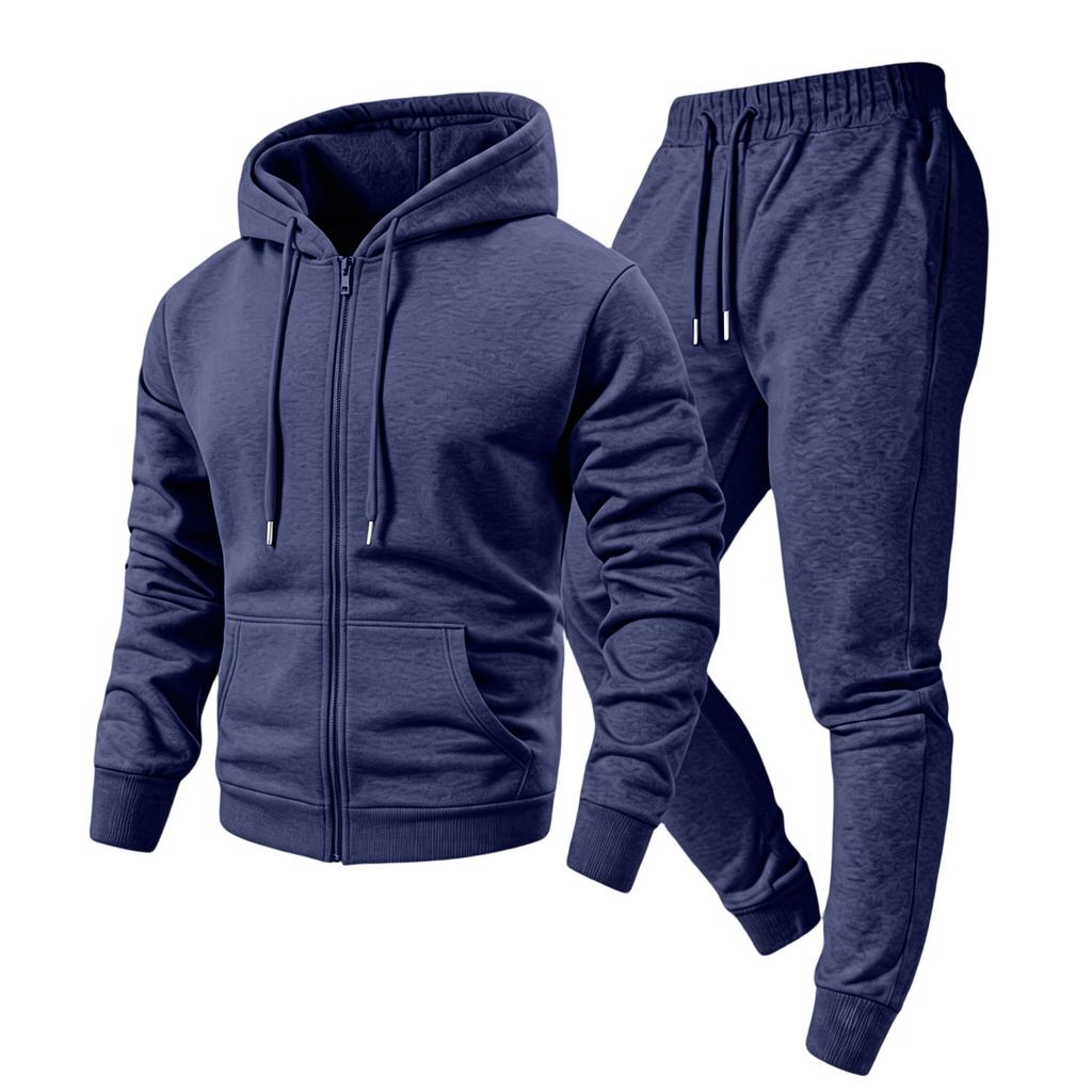 Men's 2 Piece Hoodie Jacket and Cargo Pants Set Casual Athletic Track Suit with Elastic Waist Multi-Pocket Jogger Pants