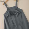 ZANZEA Women Casual Square Collar Loose Sleeveless Dress