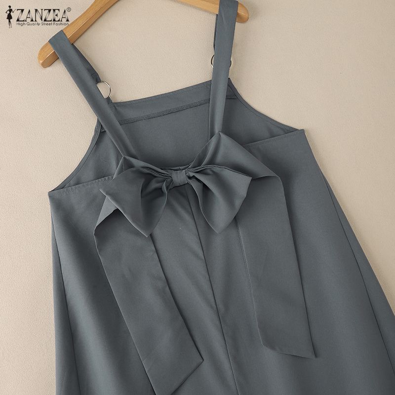 ZANZEA Women Casual Square Collar Loose Sleeveless Dress