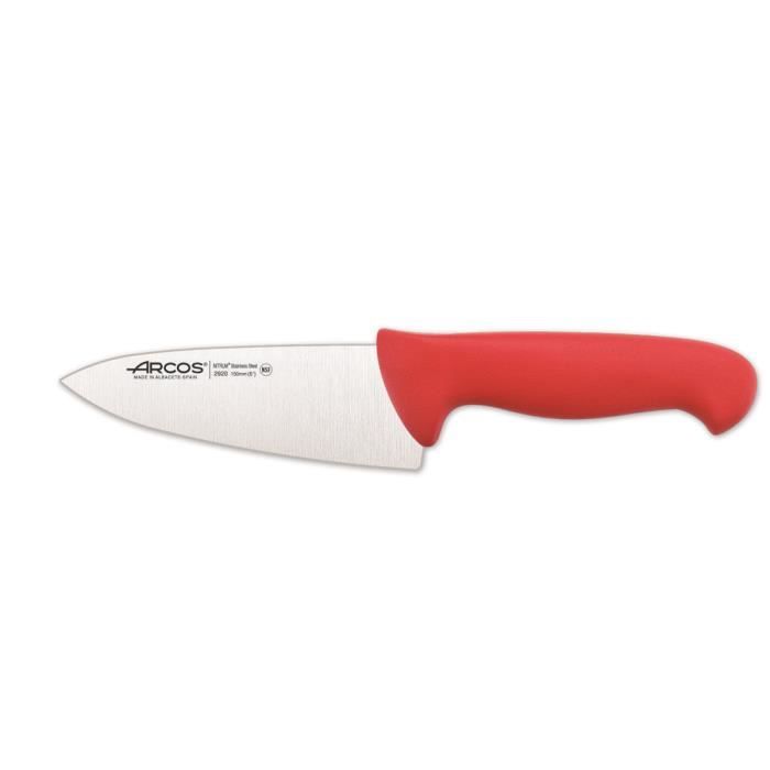 Couteau de chef - ARCOS - Prof 292022 - Acier inoxydable NITRUM - Lame ergonomique 15 cm - Rouge