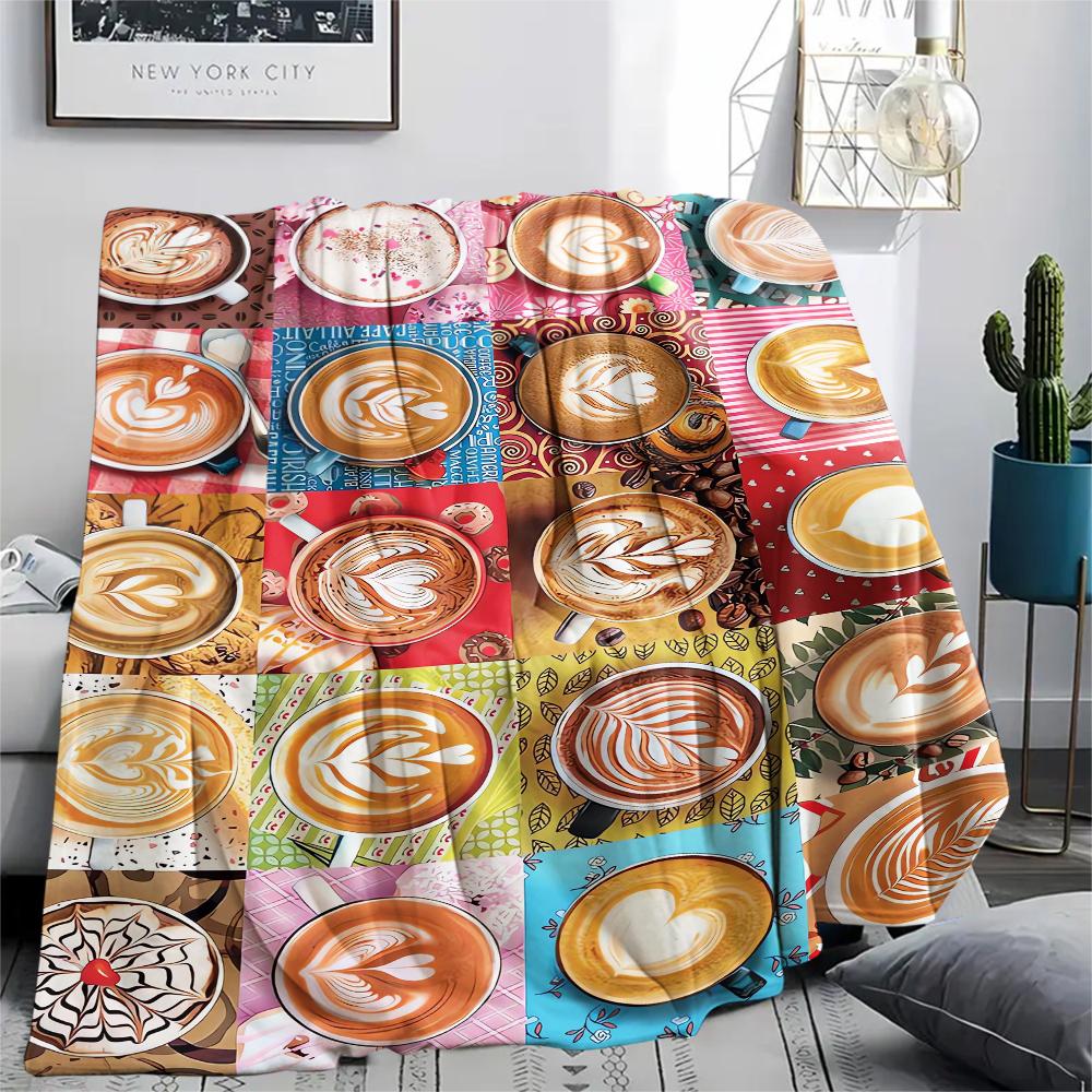 1Pc Coffee Print Flannel Blanket, High quality Comfortable for All Seasons, Home Decor, Warmth and Comfort, Perfect for Gifts