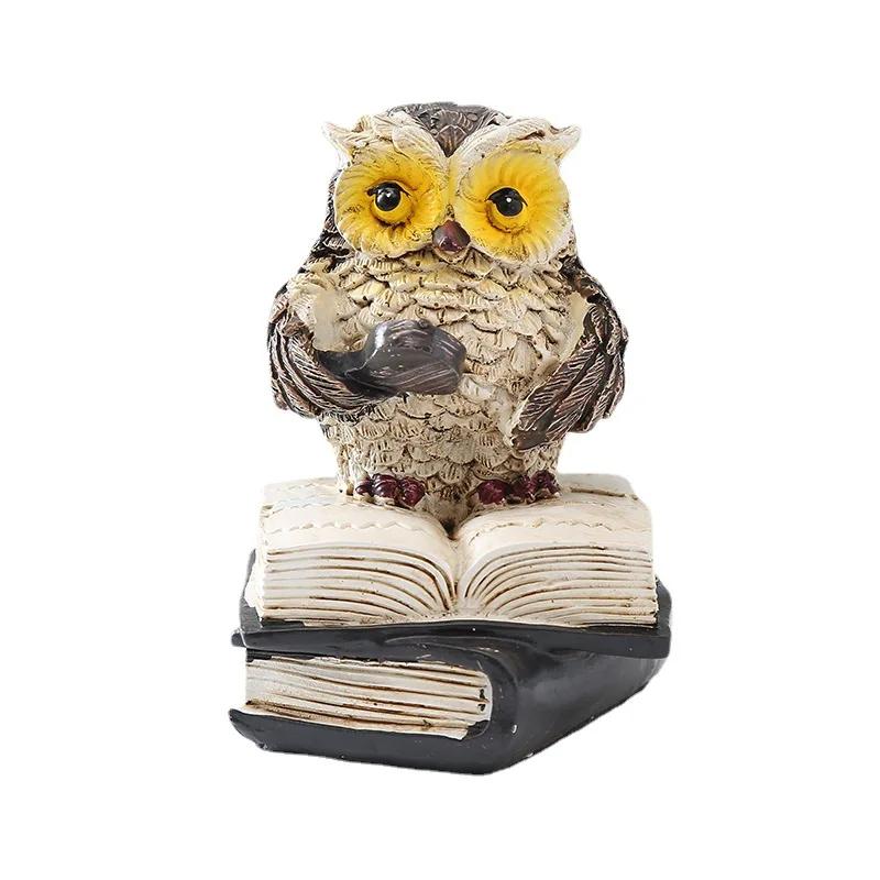 Home Decorative Accessories Ornaments Mini Animals Crafts Figures Resin Miniature Reading Owls Figurines