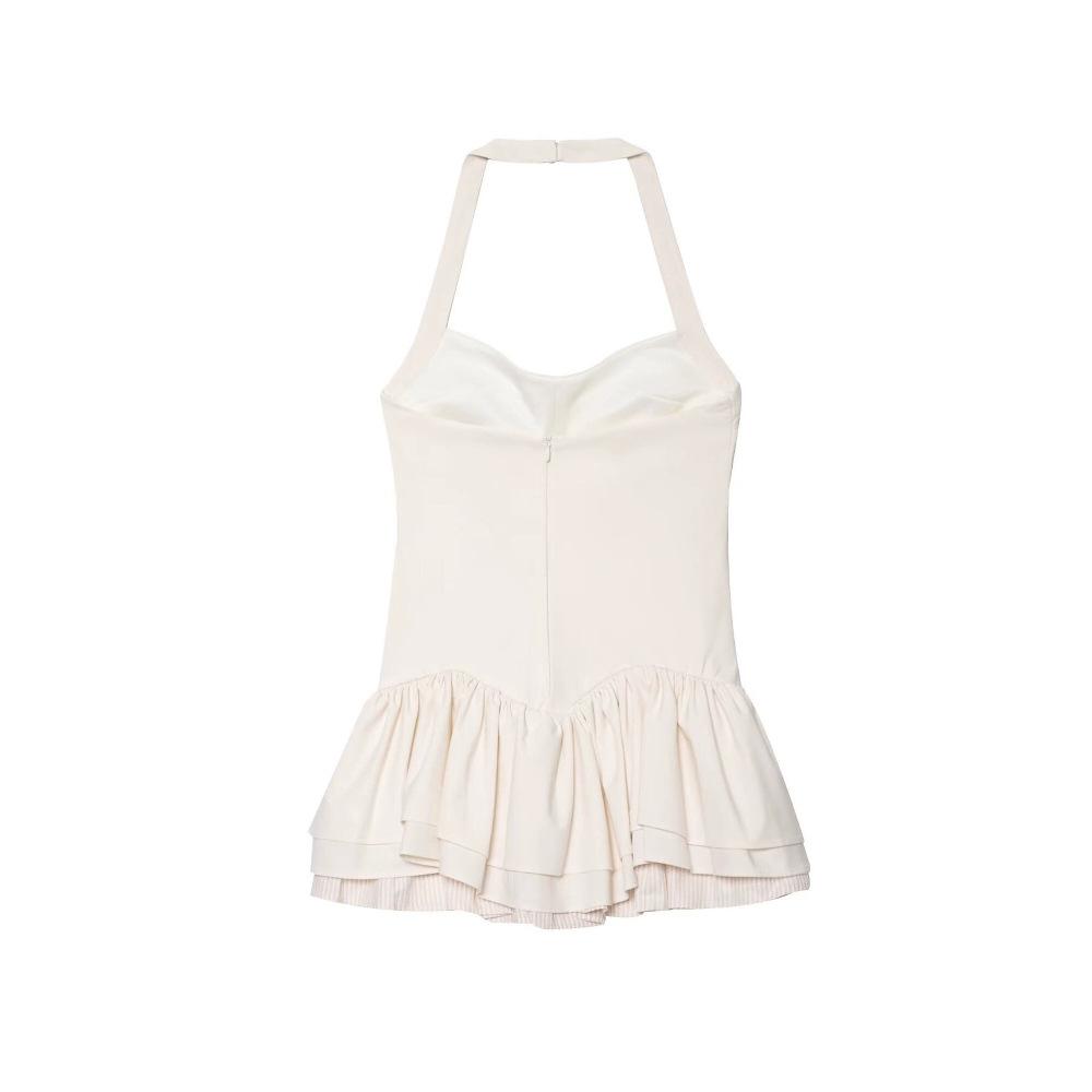 Summer new women's clothing, European and American style laminated decorative neck collar jumpsuit dress