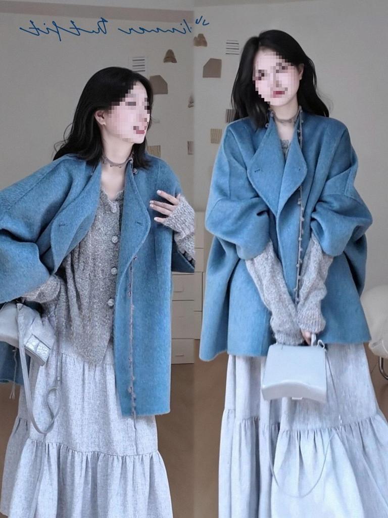 Autumn & Winter Wool Half-Body Skirt & Cardigan Set - Gentle Style for Women
