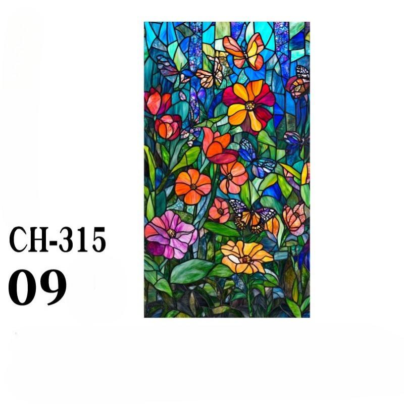 Vintage Art Glass Stickers Painted Flowers Stained Window Films Bathroom Home Decor Static Cling Frosted Privacy Glass Films