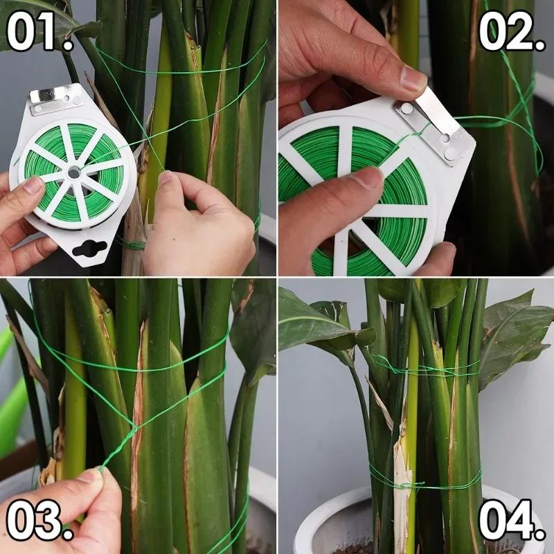 Garden Plants Strapping Iron Wire Garden Plant Tie with Cutter Plant Flower Vine Climbing Support Cable String Garden Wrap Tool