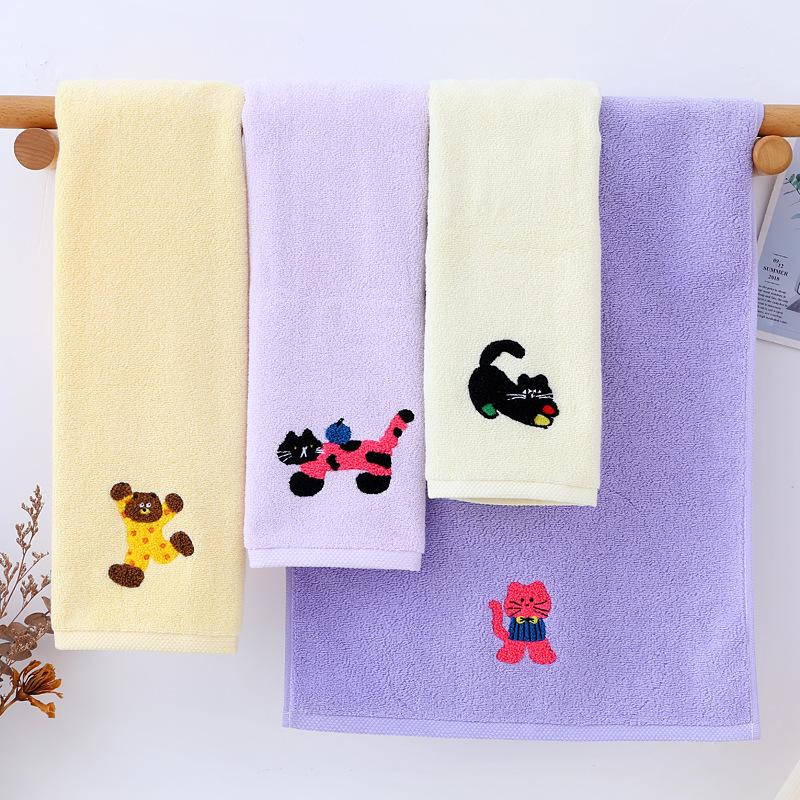 Cartoon Embroidery Pure Cotton Towel Couple Face Towel Cartoon Cat Full Cotton Face Towel Hand Towel Full Cotton Face Towel