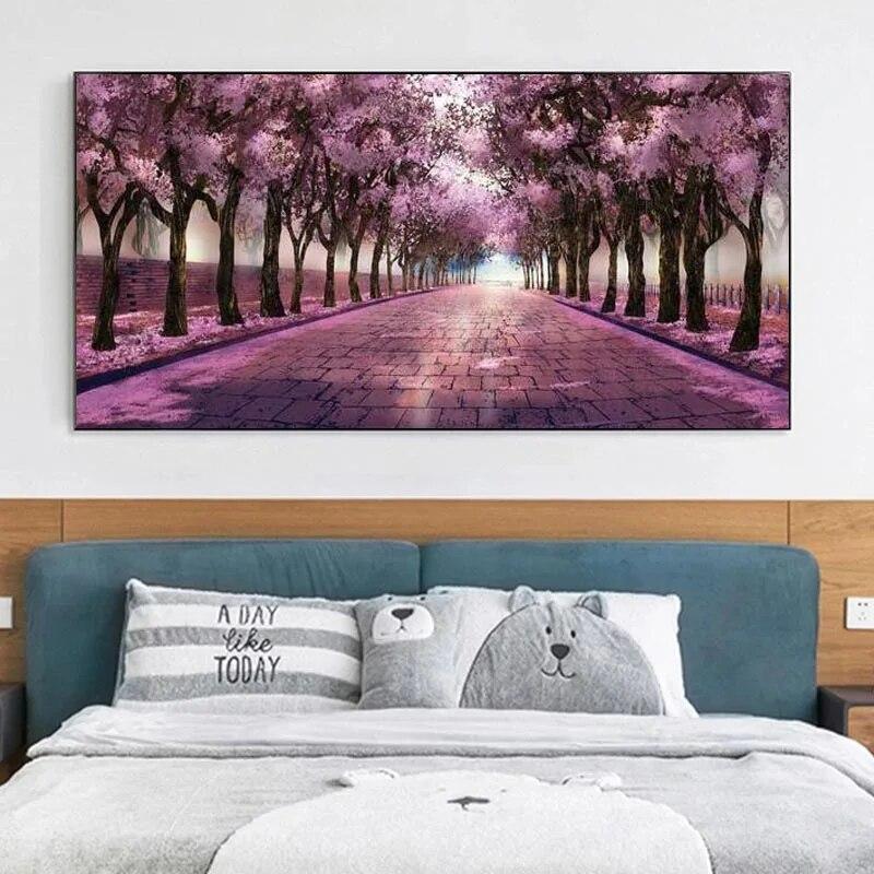 Watercolor Sakura Tree and Flower Oil Painting On Canvas Nordic Poster Wall Art Picture Living Room Home Decoration No Frame